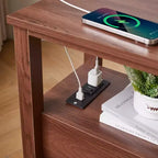 Modern Wooden End Table with Charging Station and 2 Drawers