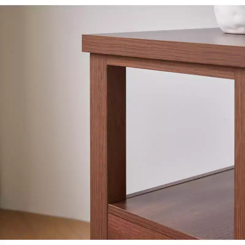 Modern Wooden End Table with Charging Station and 2 Drawers