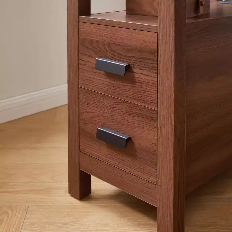 Modern Wooden End Table with Charging Station and 2 Drawers