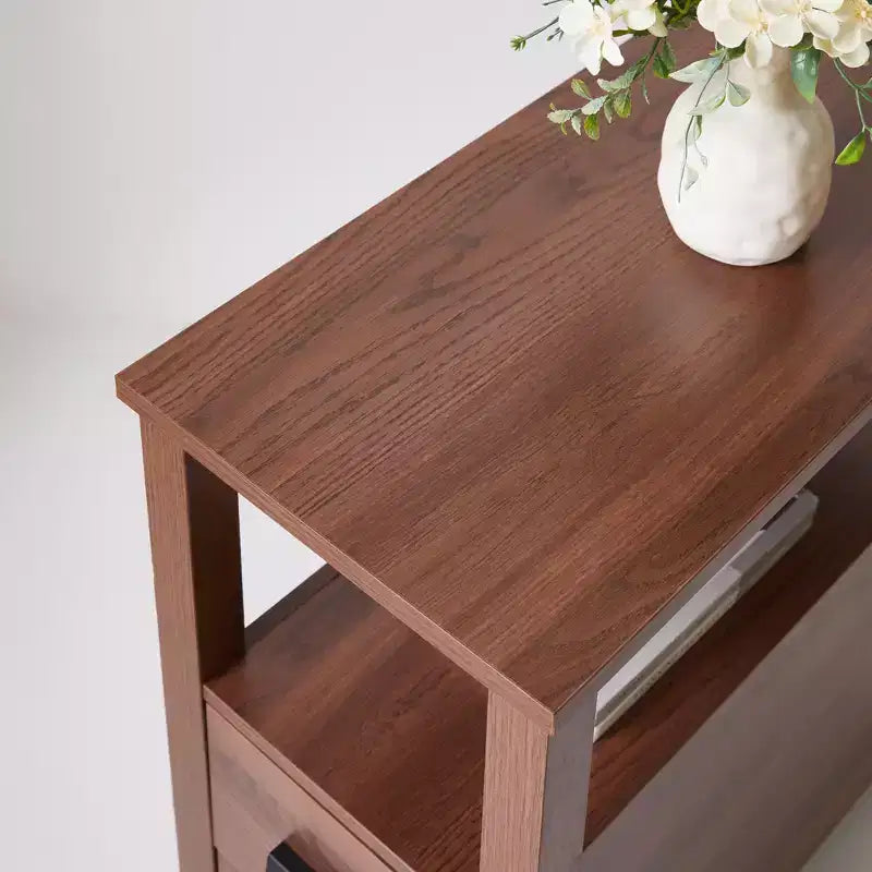 Modern Wooden End Table with Charging Station and 2 Drawers