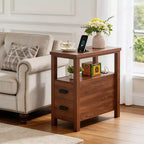 Modern Wooden End Table with Charging Station and 2 Drawers