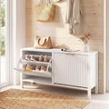 Shoe Storage Bench Narrow Wooden Entryway Bench with 2 Flip Drawers for Hallway