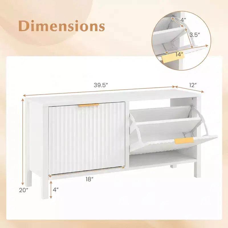 Shoe Storage Bench Narrow Wooden Entryway Bench with 2 Flip Drawers for Hallway