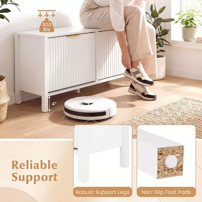 Shoe Storage Bench Narrow Wooden Entryway Bench with 2 Flip Drawers for Hallway