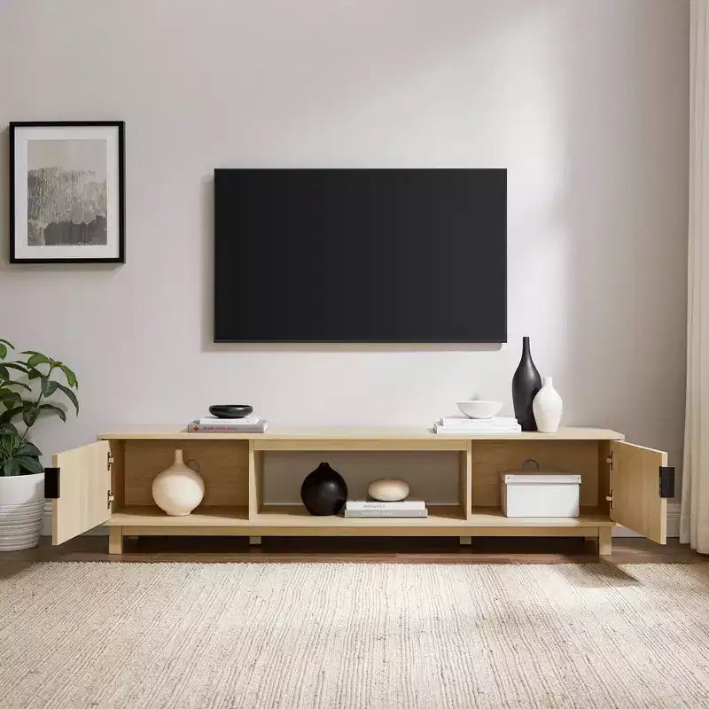 2-Door TV Stand with Reeded Front and Open Storage