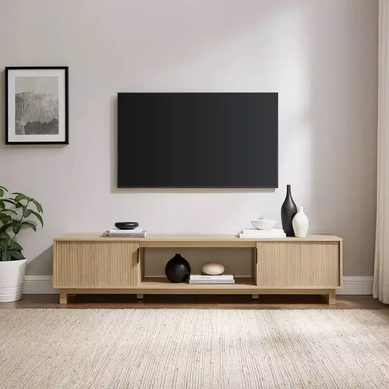 2-Door TV Stand with Reeded Front and Open Storage