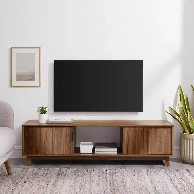 2-Door TV Stand with Reeded Front and Open Storage