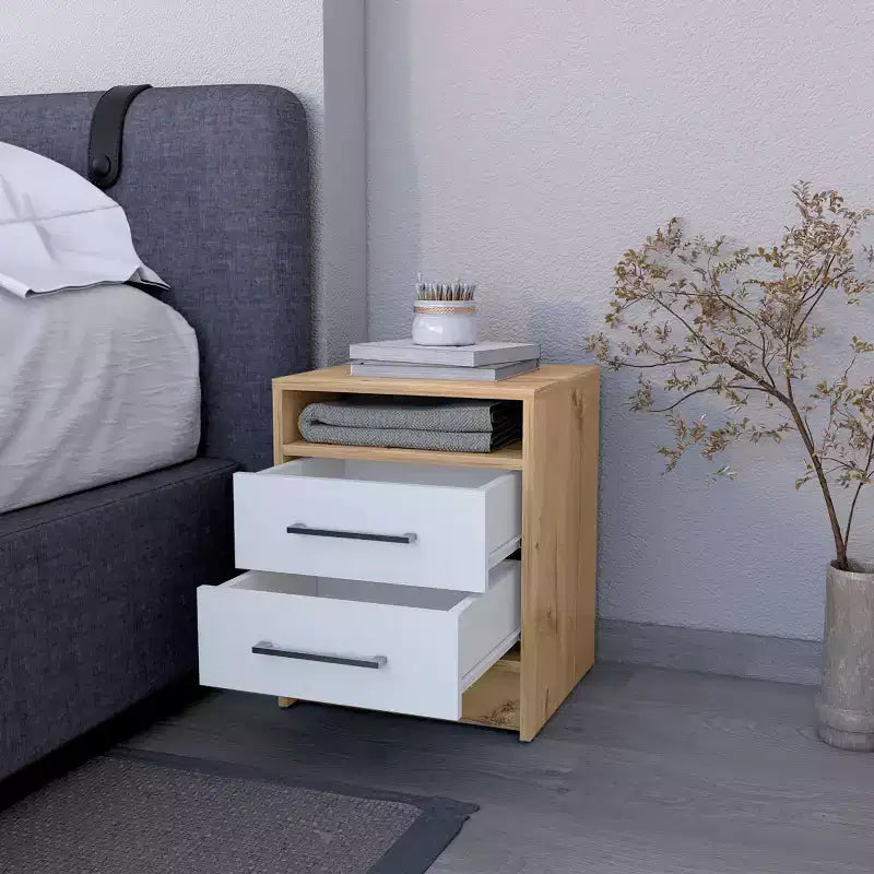 Nightstand with Two Drawers and Open Shelf