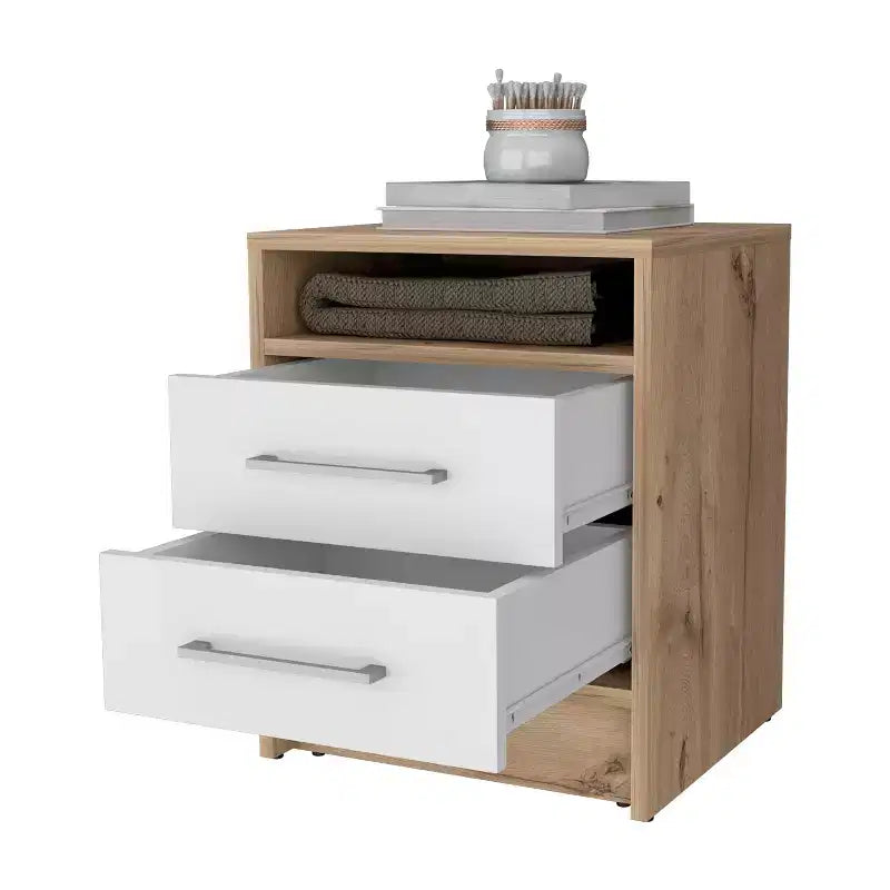 Nightstand with Two Drawers and Open Shelf