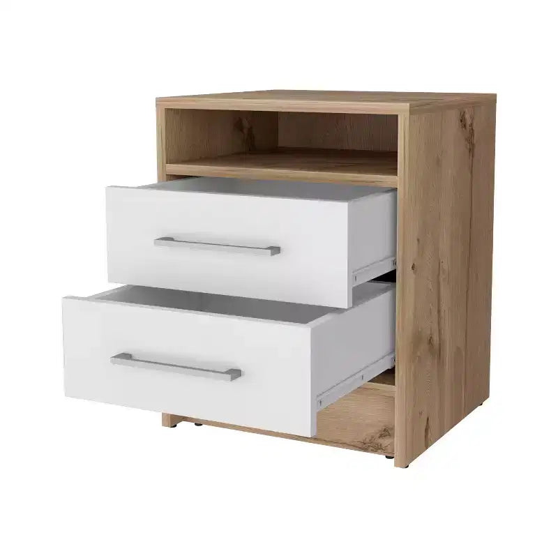 Nightstand with Two Drawers and Open Shelf