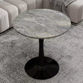 JVNOXK 27.6 Black Round Coffee Table, Mid-Century Modern with Dark Gray Textured Marble-Effect Top for 2C4 People