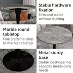 27.6" Black Round Coffee Table, Mid-Century Modern with Dark Gray Marble-Effect Top