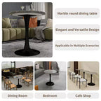 27.6" Black Round Coffee Table, Mid-Century Modern with Dark Gray Marble-Effect Top