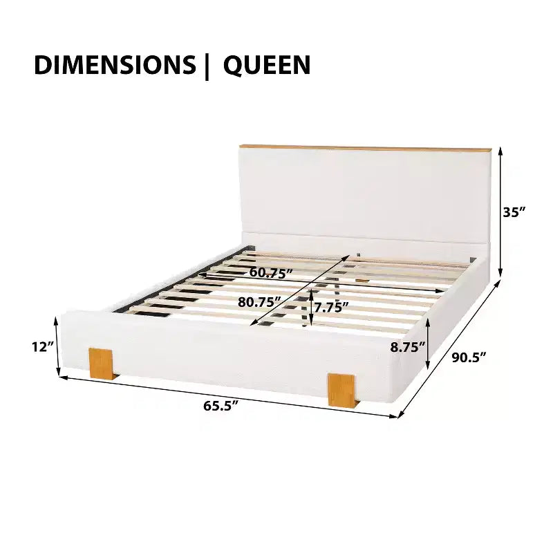 Modern Minimalist Boucle Upholstered Platform Bed with Headboard