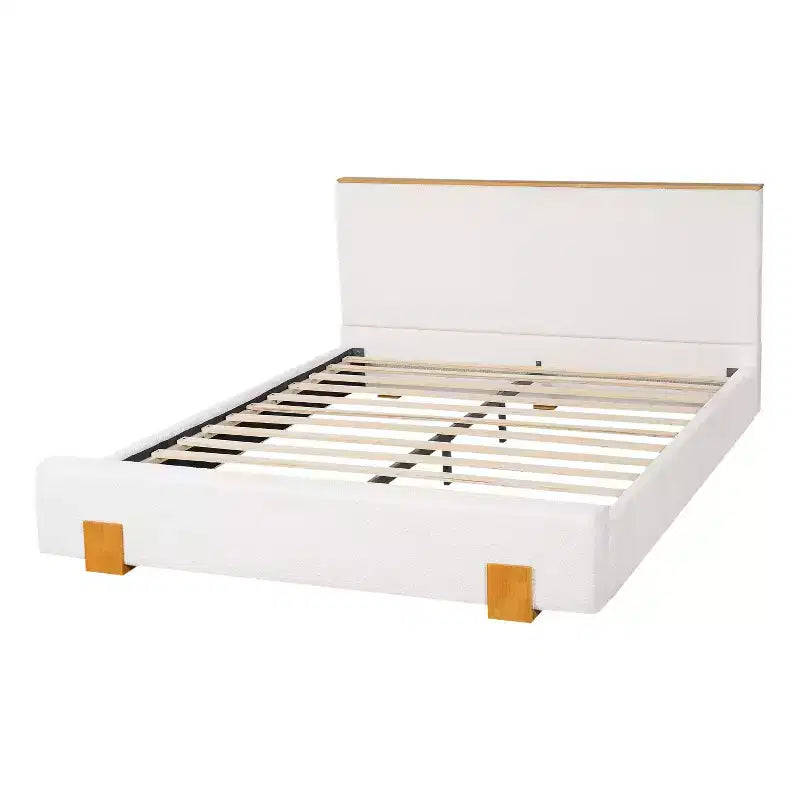 Modern Minimalist Boucle Upholstered Platform Bed with Headboard