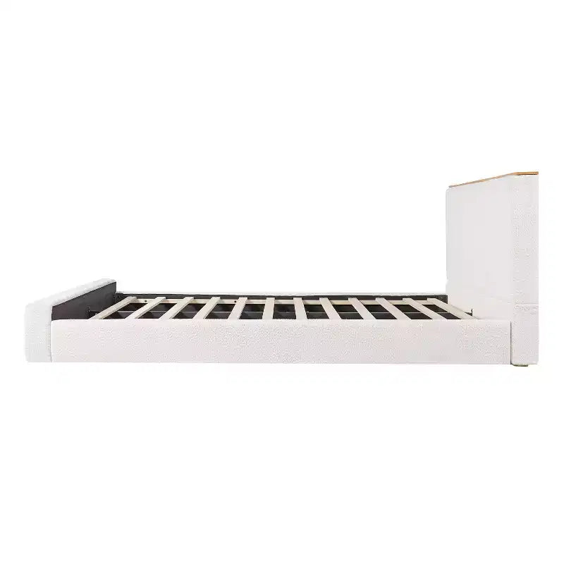 Modern Minimalist Boucle Upholstered Platform Bed with Headboard