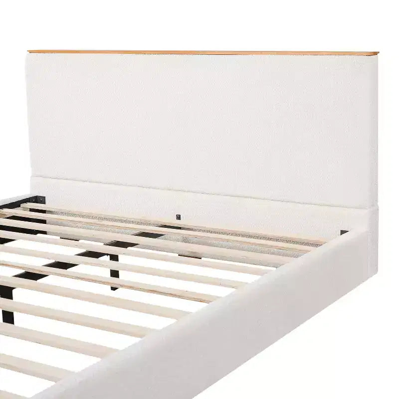 Modern Minimalist Boucle Upholstered Platform Bed with Headboard