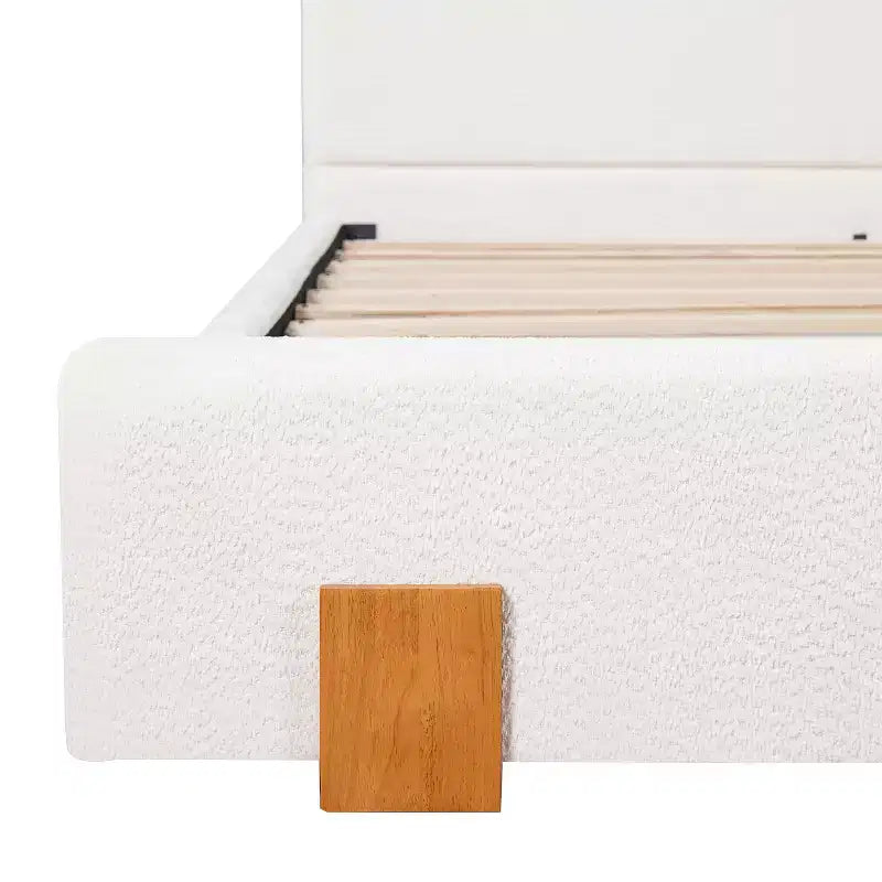 Modern Minimalist Boucle Upholstered Platform Bed with Headboard