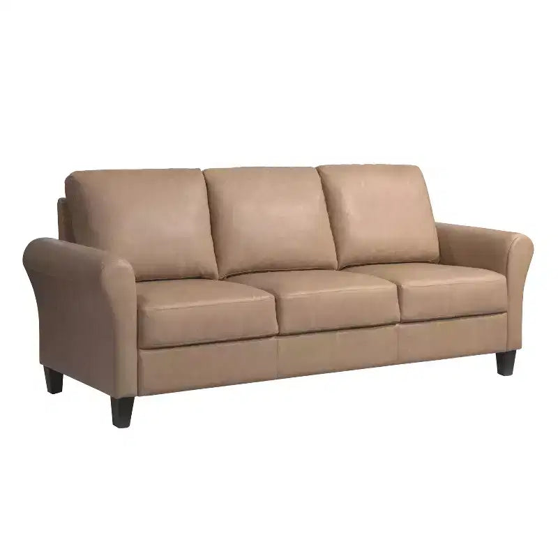 3-Seat Sofa with Rolled Arms – Light Brown Vegan Leather