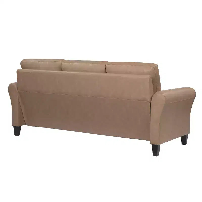 3-Seat Sofa with Rolled Arms – Light Brown Vegan Leather