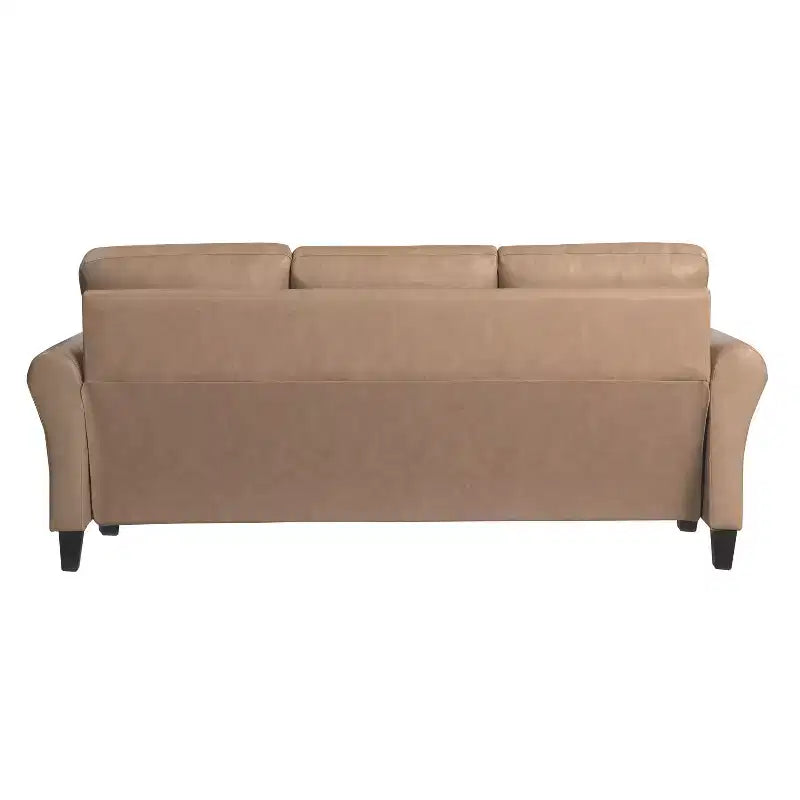3-Seat Sofa with Rolled Arms – Light Brown Vegan Leather