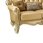Bone Faux Leather Loveseat with Gold Patina Finish