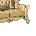 Bone Faux Leather Loveseat with Gold Patina Finish