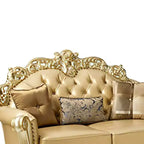 Bone Faux Leather Loveseat with Gold Patina Finish