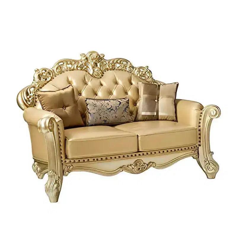 Bone Faux Leather Loveseat with Gold Patina Finish