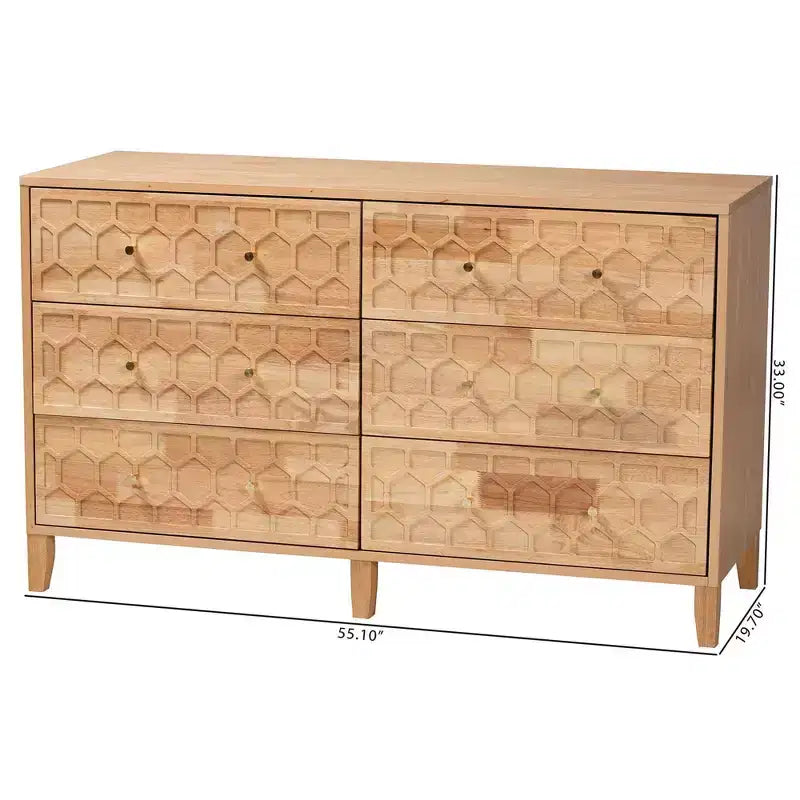 6-Drawer Dresser with Honeycomb Design, Natural