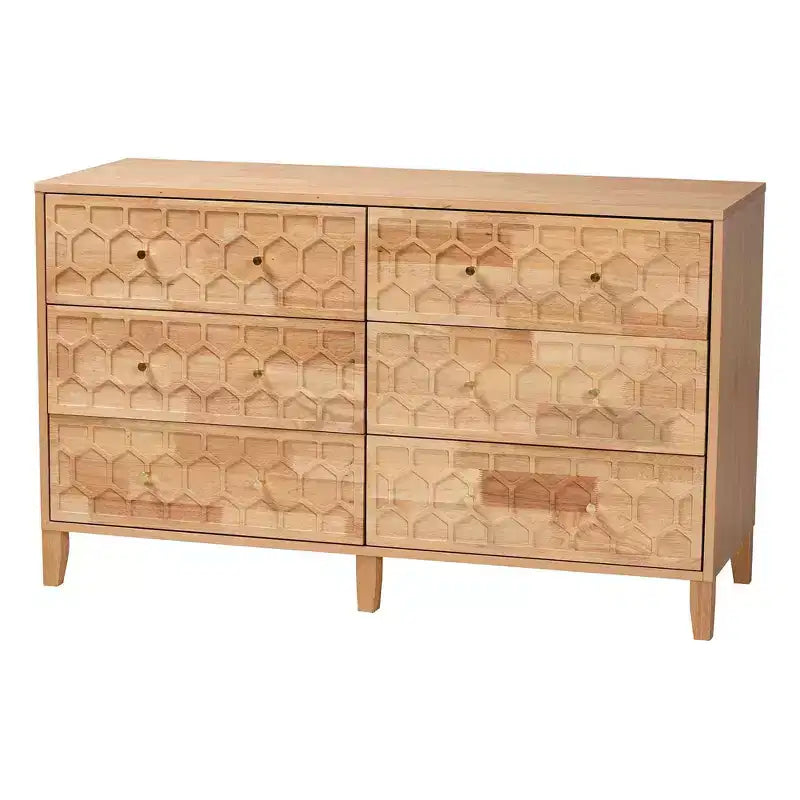 6-Drawer Dresser with Honeycomb Design, Natural