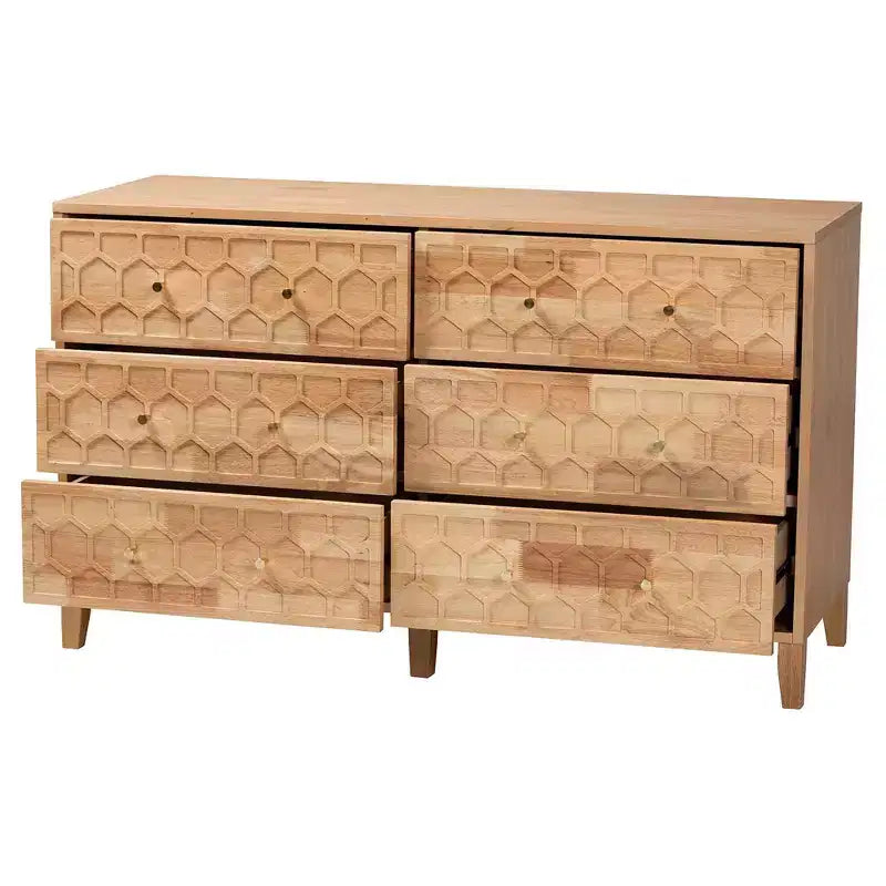 6-Drawer Dresser with Honeycomb Design, Natural