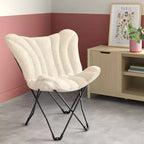 Faux Shearling Butterfly Chair with Steel Frame – Cream