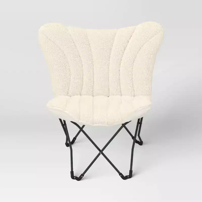 Faux Shearling Butterfly Chair with Steel Frame – Cream