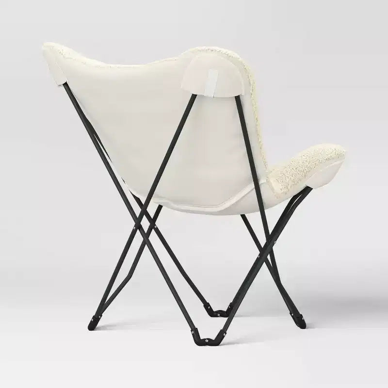 Faux Shearling Butterfly Chair with Steel Frame – Cream