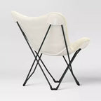 Faux Shearling Butterfly Chair with Steel Frame – Cream