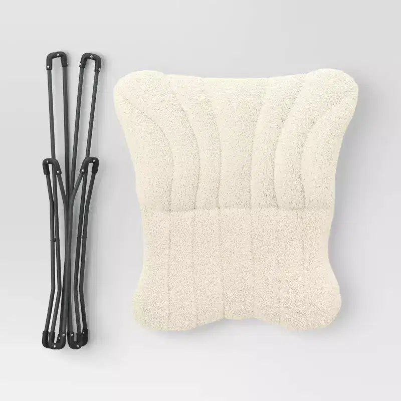 Faux Shearling Butterfly Chair with Steel Frame – Cream