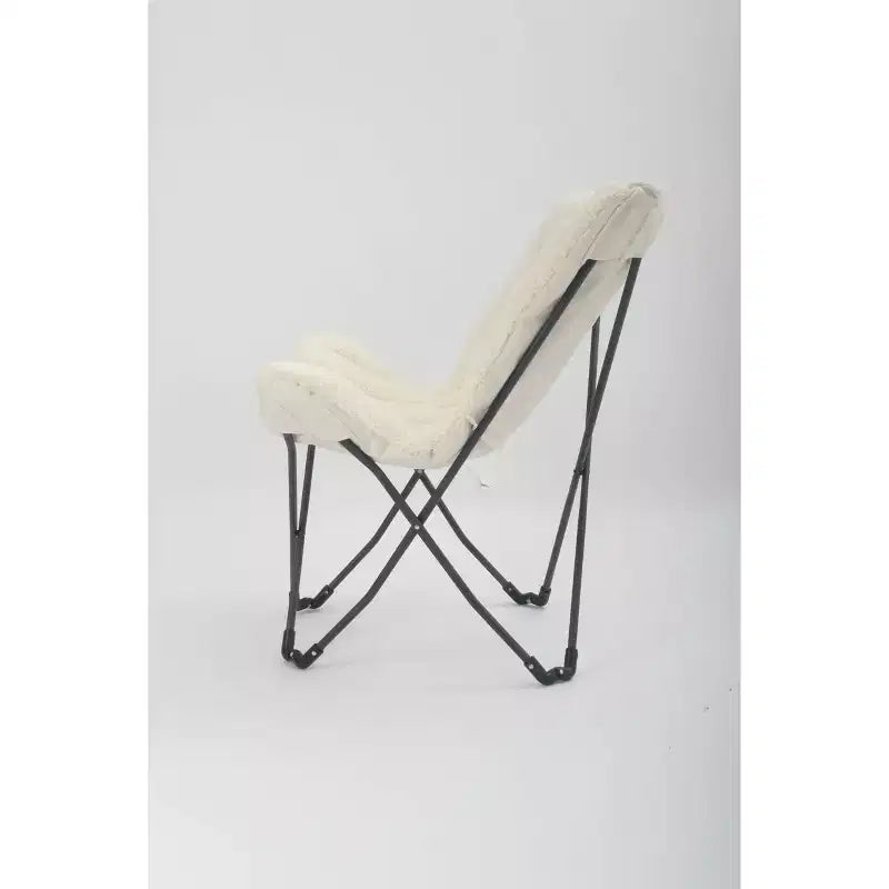 Faux Shearling Butterfly Chair with Steel Frame – Cream