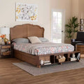 King Size Wood and Rattan Storage Bed - Walnut Brown