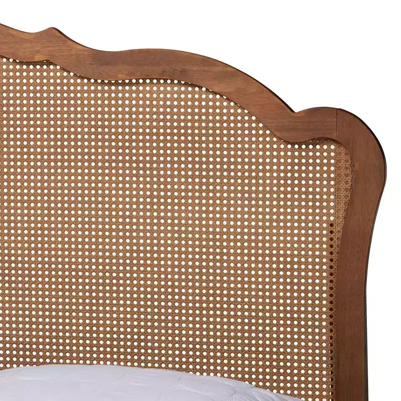King Size Wood and Rattan Storage Bed - Walnut Brown
