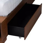 King Size Wood and Rattan Storage Bed - Walnut Brown