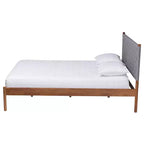 Queen Size Platform Bed with Woven Fabric Headboard – Gray/Walnut Brown