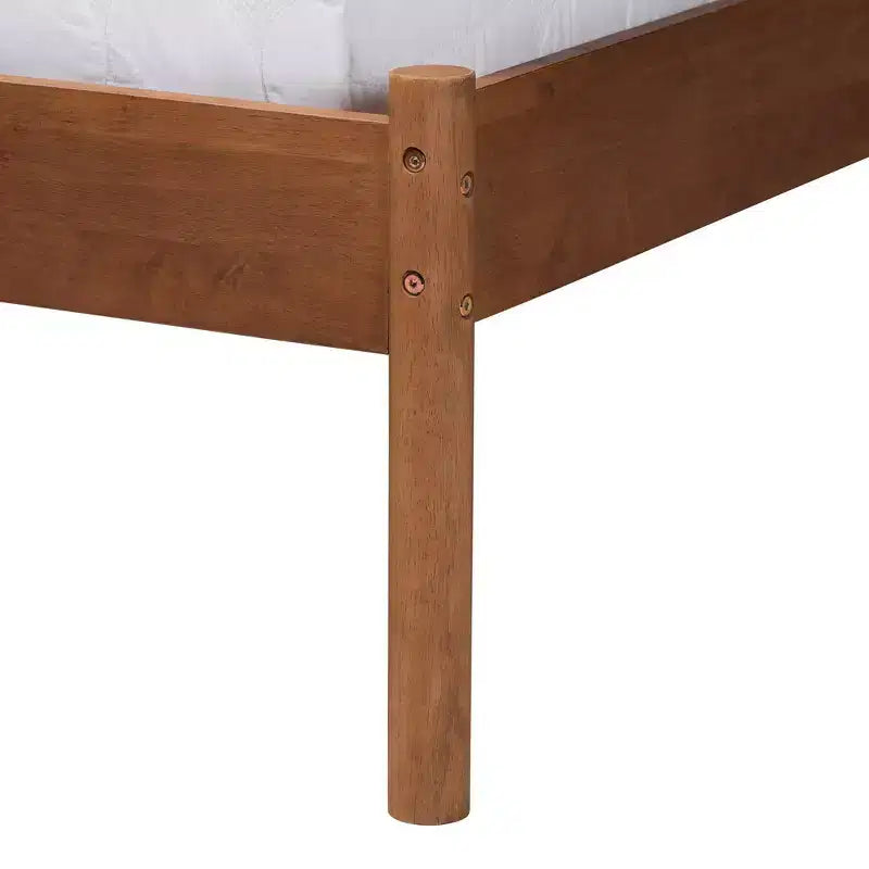 Queen Size Platform Bed with Woven Fabric Headboard – Gray/Walnut Brown