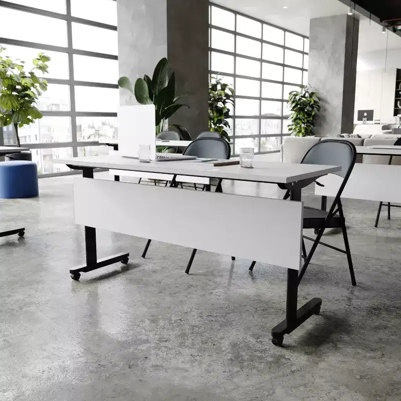 Heavy-Duty Nesting Flip Training Table with T-Legs, Modesty Panel and Cable Management