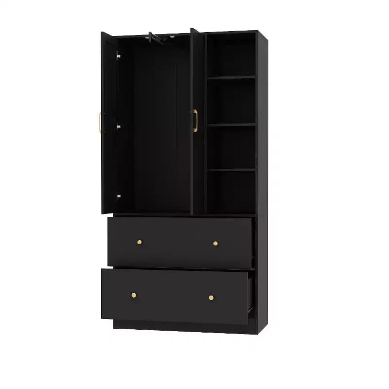 2-Door Armoire with Mirror, Hanging Rod and 2 Drawers