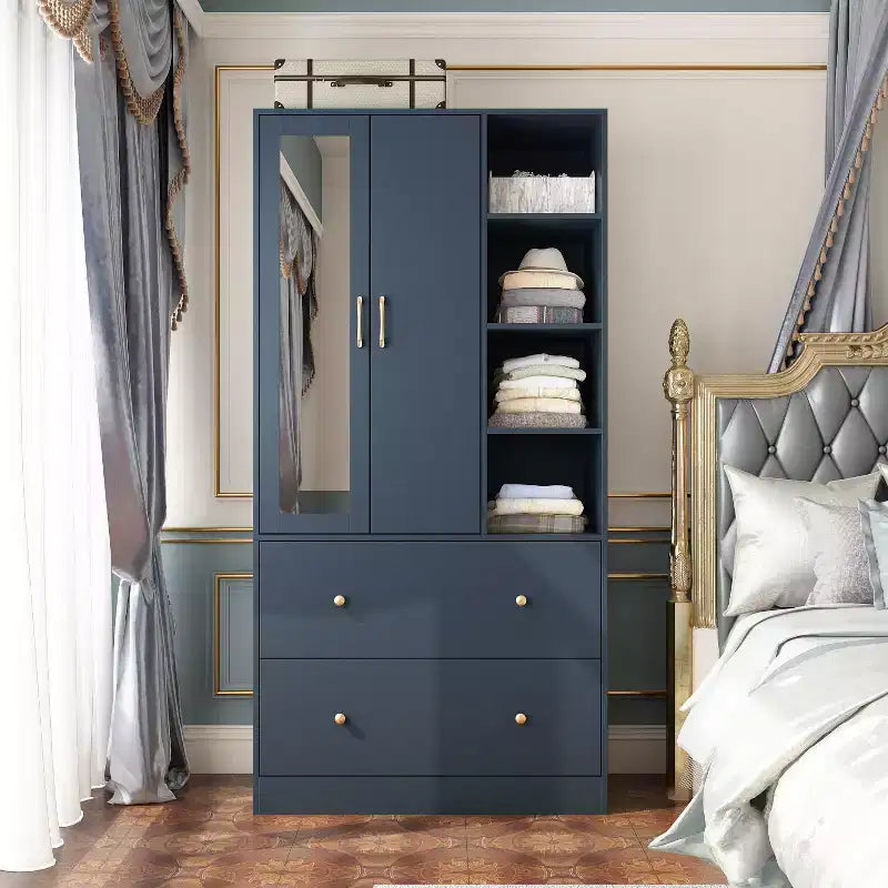 2-Door Armoire with Mirror, Hanging Rod and 2 Drawers