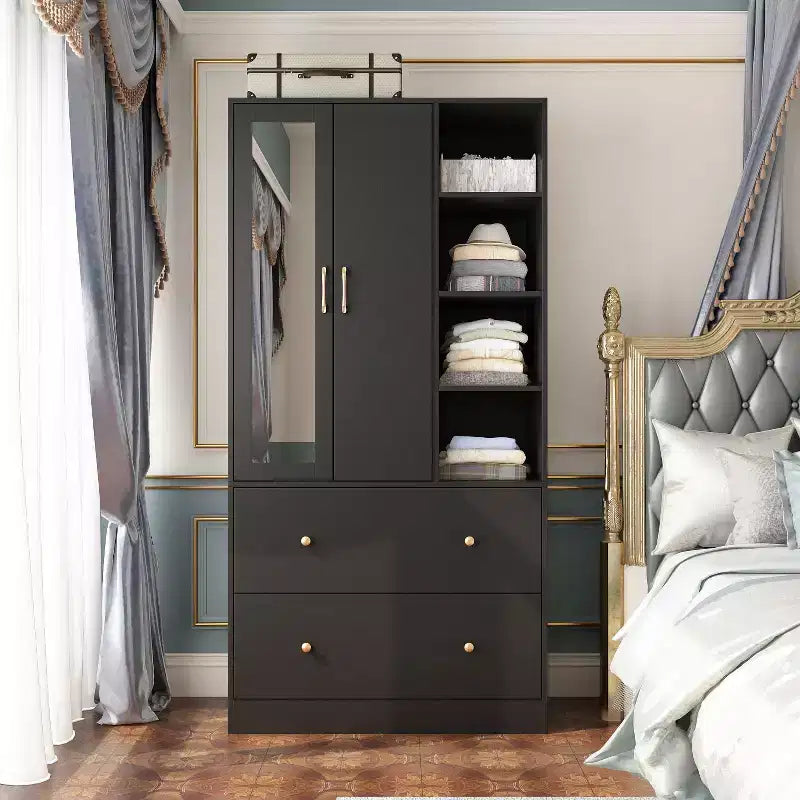 2-Door Armoire with Mirror, Hanging Rod and 2 Drawers