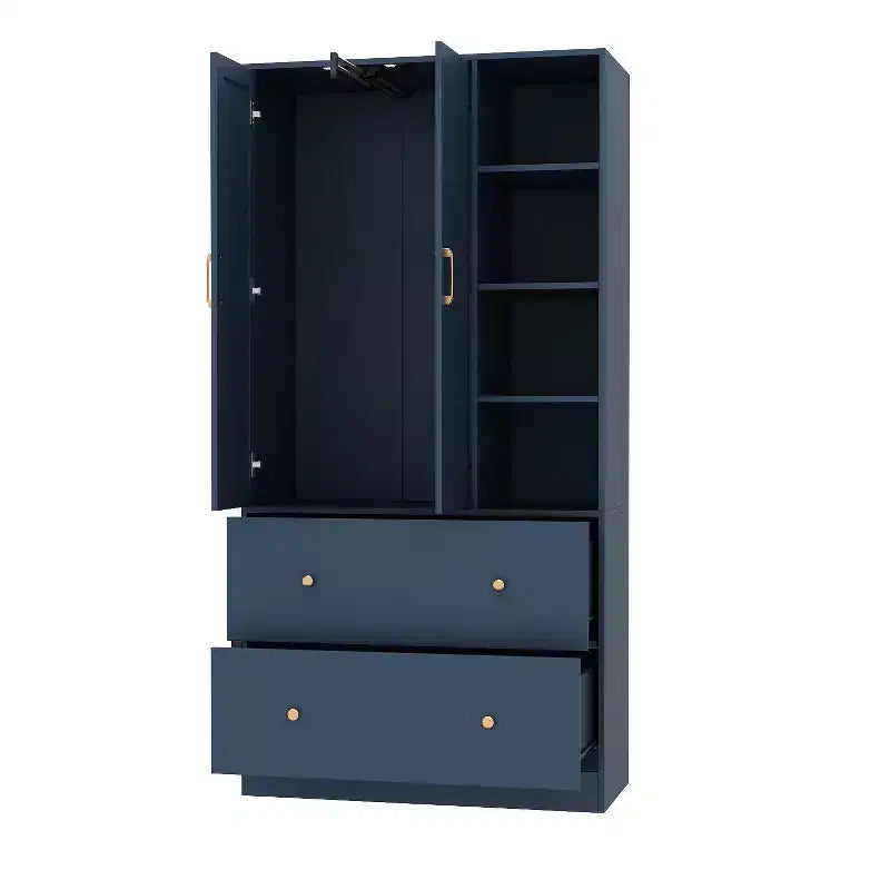 2-Door Armoire with Mirror, Hanging Rod and 2 Drawers