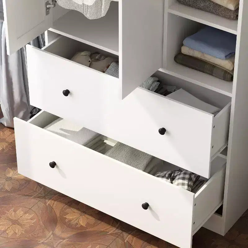 2-Door Armoire with Mirror, Hanging Rod and 2 Drawers