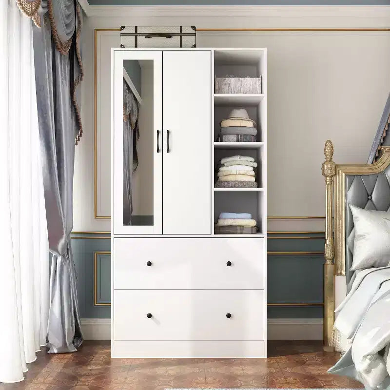 2-Door Armoire with Mirror, Hanging Rod and 2 Drawers